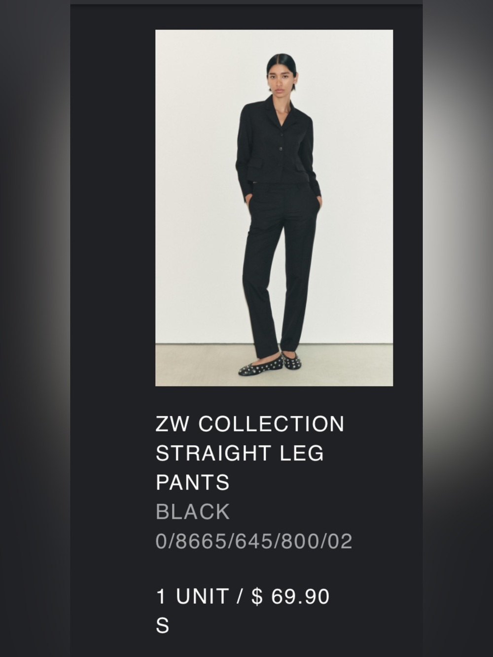Zara ZW Collection Black Straight-Leg Trousers